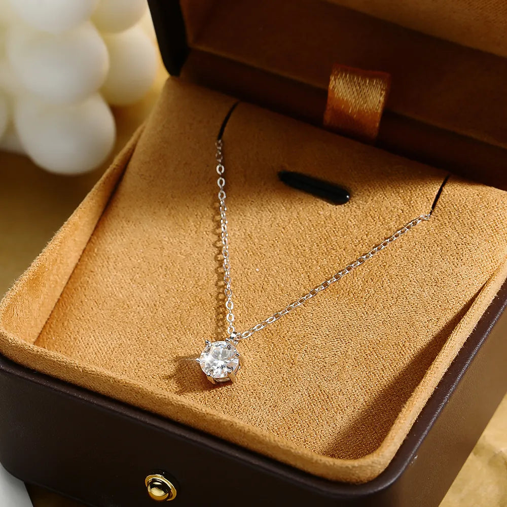 1 Carat Moissanite Pendant Necklace GRA Certificate for Women Wedding Bridal 100% S925 Sterling Silver Fine Jewelry