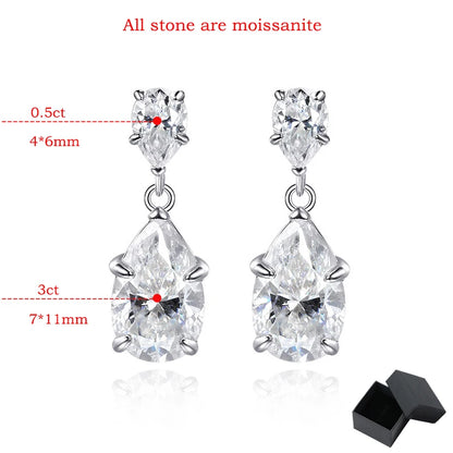 Pear Cut 100% D Color Full Moissanite Drop Earrings for Women Top Quality 925 Sterling Silver Plated 18k Jewelry