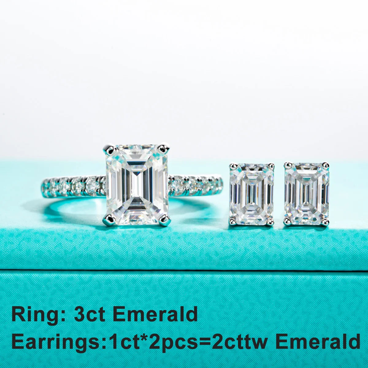 10k Gold 4/2/1ct Emerald Moissanite Stud Earrings 10K Gold Post Anti-allergy Earrings For Women Jewelry