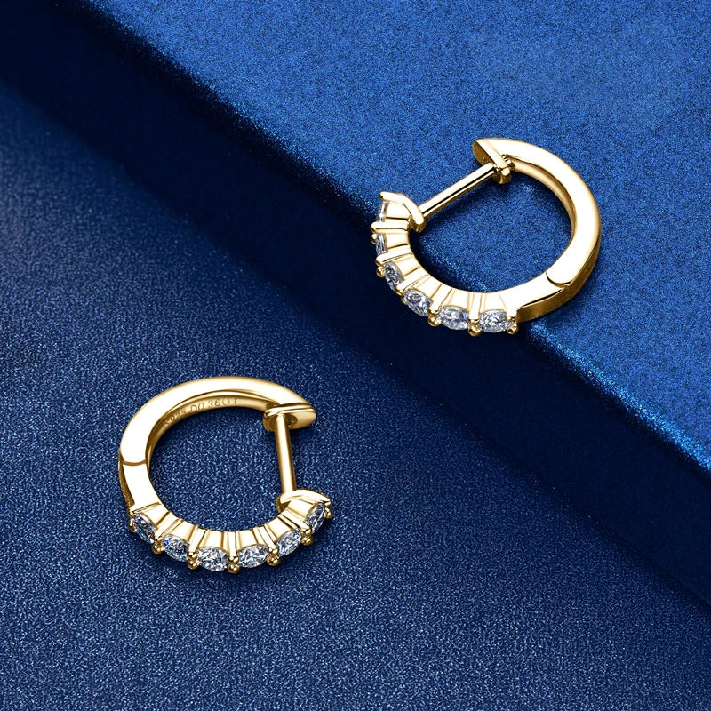 Sterling silver moissanite hoop earrings showcase.