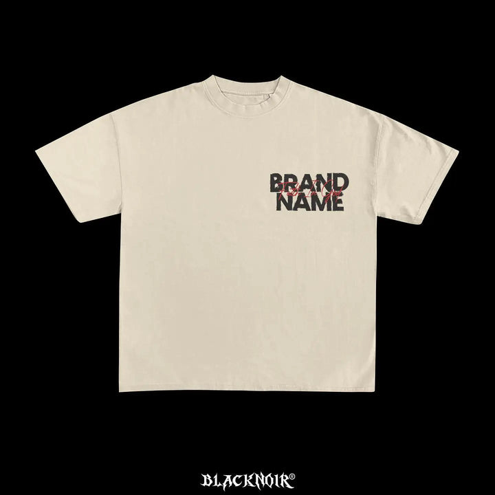 A high-quality, oversized beige t-shirt with the text "Maramalive™" in bold black and red letters on the upper left chest, set against a graphic 2023 black background. The bottom center proudly displays "BLACKNOIR®". Made from premium cotton for comfort and durability, this tee exudes a subtle goth vibe. This is the New street letter Print oversized t shirt men clothing graphic 2023 cotton American gothic high quality goth y2k tops.