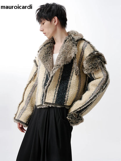 Oversized Cool Thick Warm Reversible Fluffy Jacket Faux Fur Coat Men Luxury Runway European Fashion