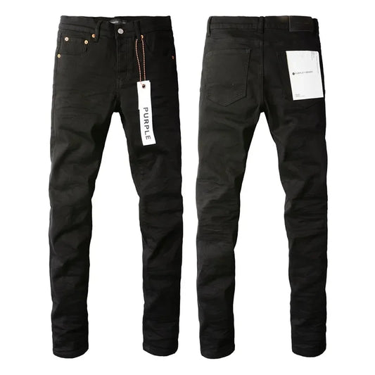 Hot New Fashion 2024 Slim 1:1 Jeans Purple Brand Fall and Winter Jeans High Street Black Frayed Basics