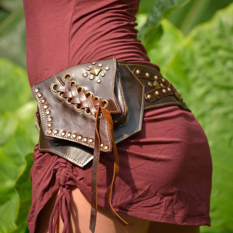 Medieval Steampunk Utility Belt Leather Hip Bag Bohemian Hippy Gypsy Festival Fanny Pack Tribal Pocket Hiking Mobile Phone Pouch