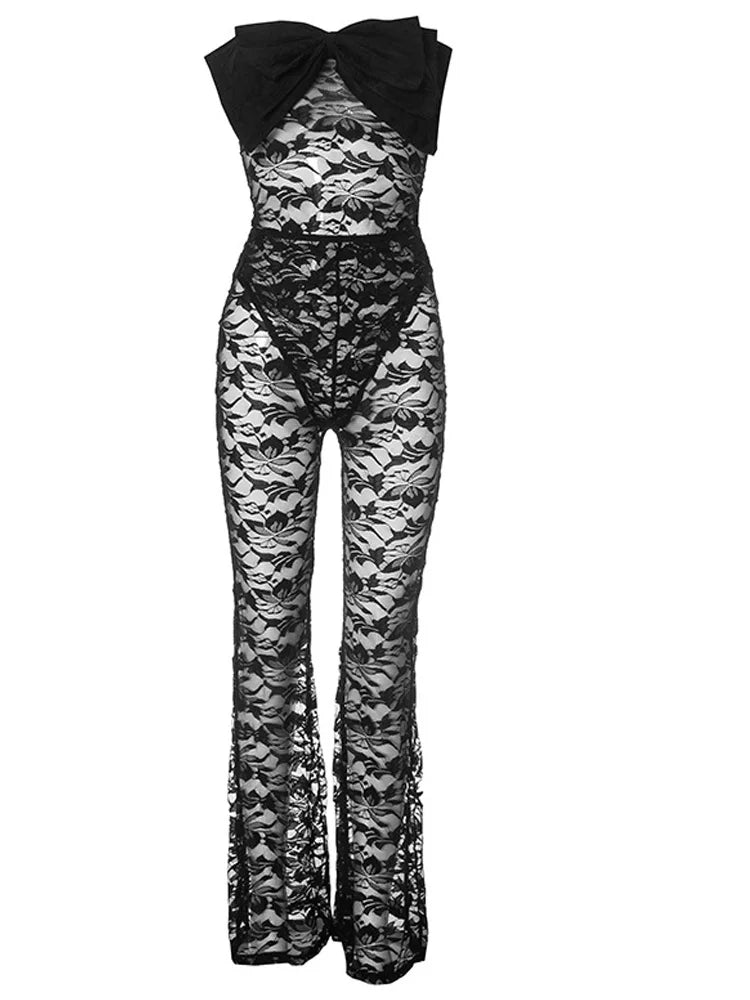 Mannequin wearing a Black Floral off-shoulder bodysuit and leggings for women.