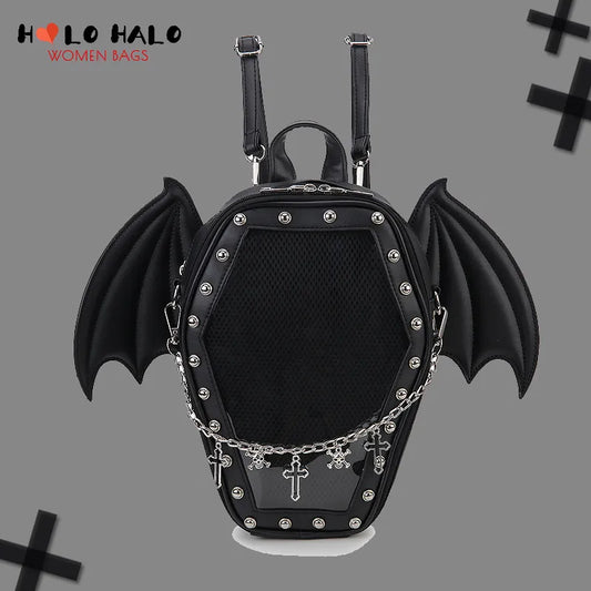 Bat Wings Ita Backpack Enamel Pin Display Shoulder Bag Goth Pin Collector Female Small Clear School Bag Punk Ita Purse Bag
