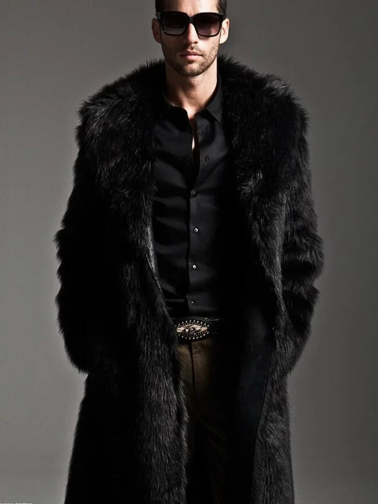 Chic men's long faux fur coat.