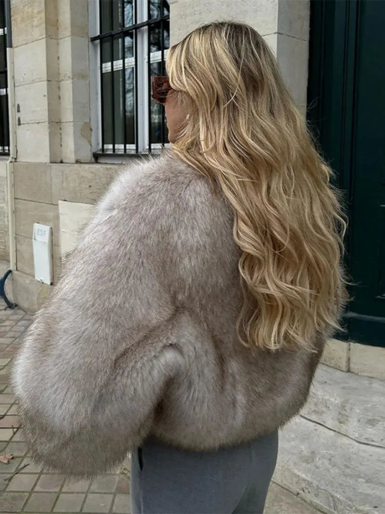 Elegant Faux Fur Coats For Women 2024 Elegant Long Sleeve Cardigan Fluffy Jacket Female Luxury High Street Lady Chic Outerwear