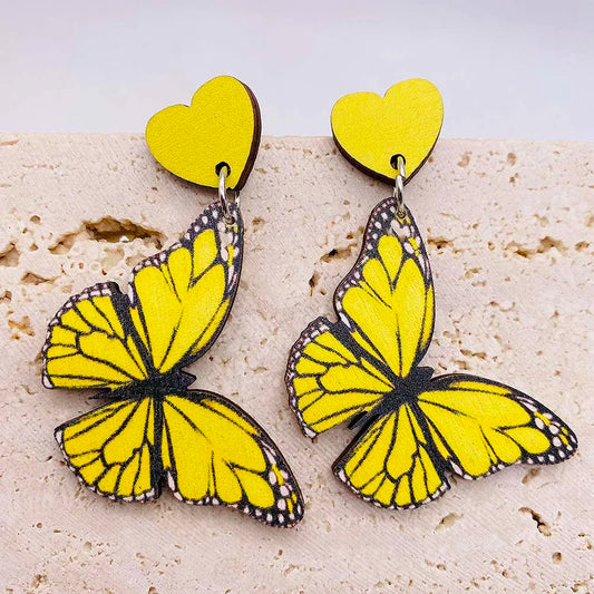 New Colorful Butterfly Wood Earrings Fashion Butterflies Wing Geometric Pendant Earrings for Women Jewelry  Heart Ear Studs