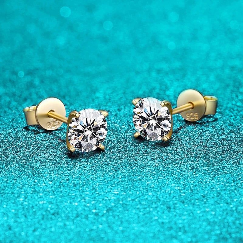 Original S925 Sterling Silver Moissanite Stud Earrings VVS Round Cut 18k Gold Imitation Diamond Ear Studs for Women Gift