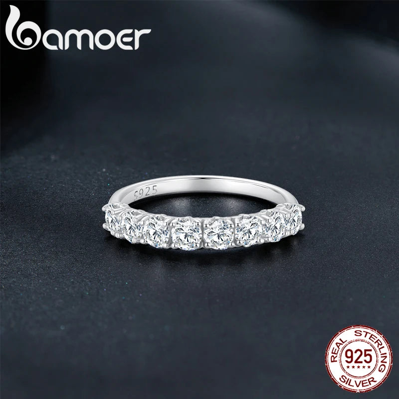 0.8CT D Color VVS1 EX Round Moissanite Ring 925 Sterling Silver Eternity Ring Women Engagement Wedding Luxury Band