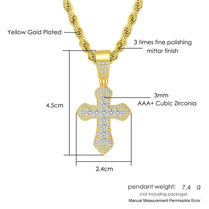 Iced Out Zirconia Cross Pendant Necklaces Fashion Hiphop Rapper's Stainless Steel Rope Chain on Neck Homme Trend Jewelry OHP141