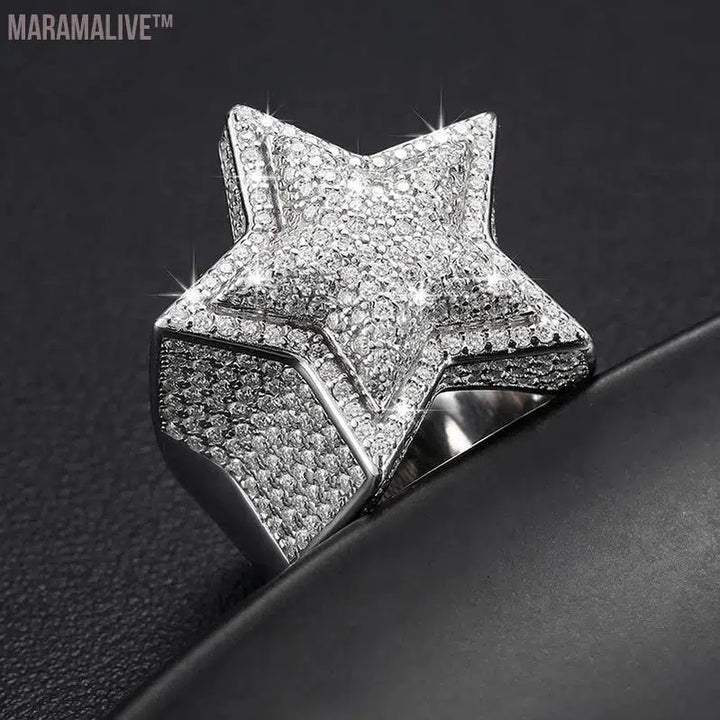 S925 Five Star Moissanite Men Rings Luxury 925 Sterling Silver Ring For Women D VVS Round Moissanite Diamond Hip Hop Jewelry