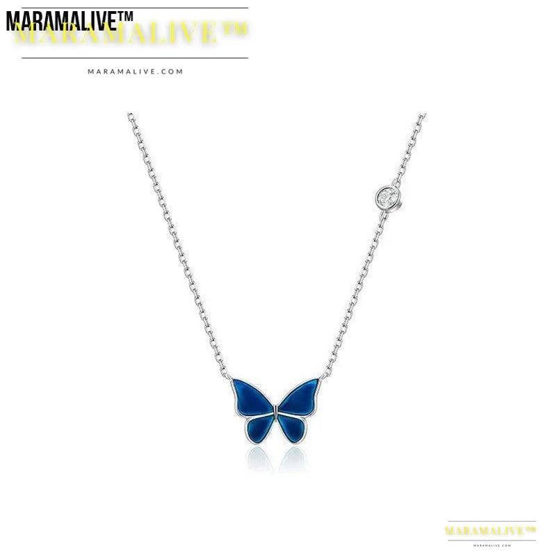 S925 Sliver Color-changed Butterfly Necklace Fashion Novelty Jewelry