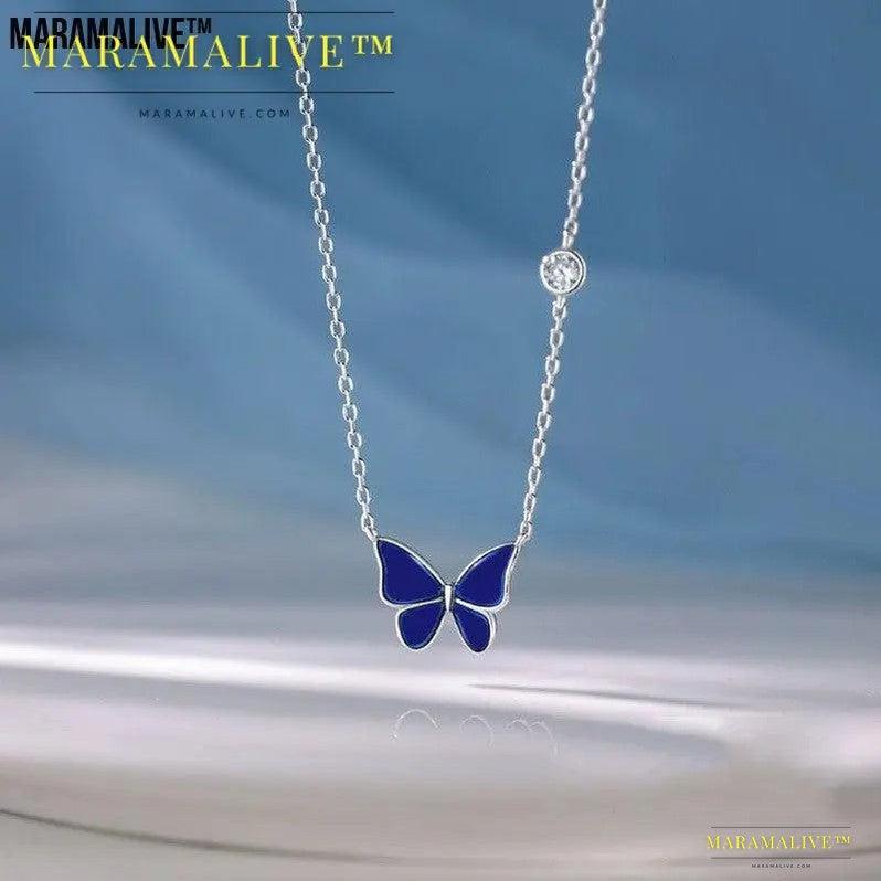 S925 Sliver Color-changed Butterfly Necklace Fashion Novelty Jewelry