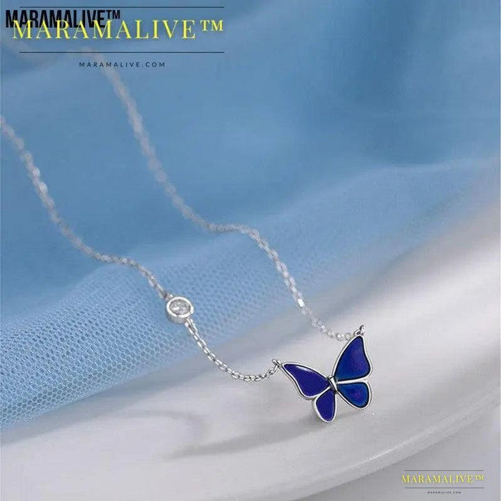 S925 Sliver Color-changed Butterfly Necklace Fashion Novelty Jewelry