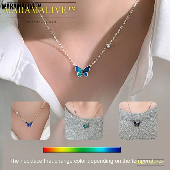 S925 Sliver Color-changed Butterfly Necklace Fashion Novelty Jewelry