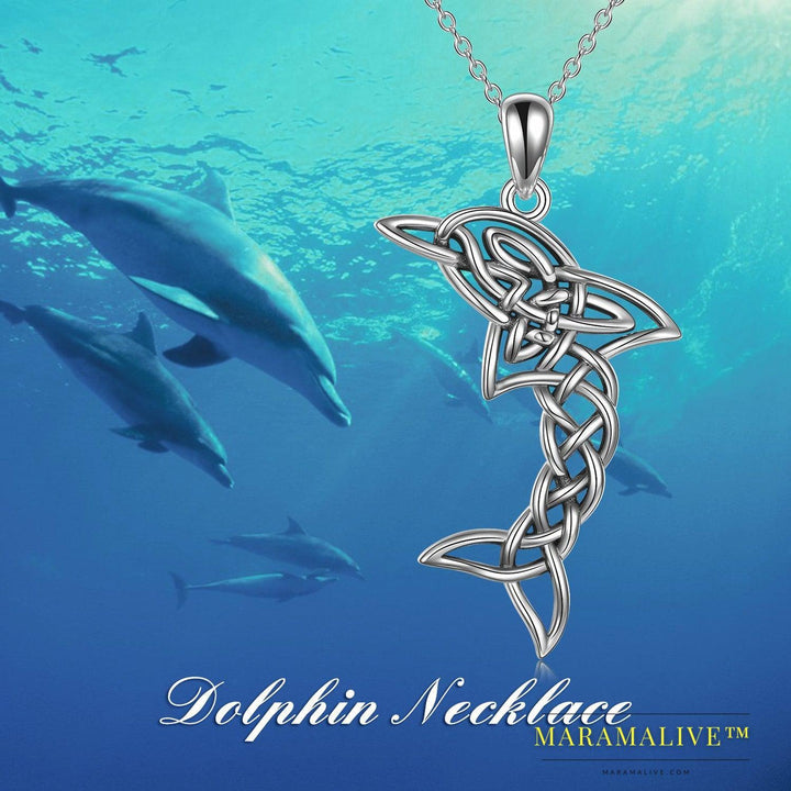 S925 Sterling Silver Celtic Knot Dolphin Pendant Necklace