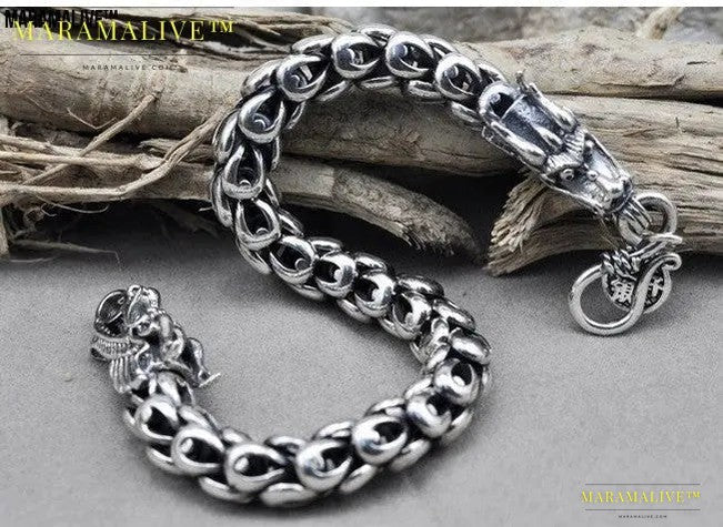 S925 Sterling Silver Dragon Scale Retro Bracelet