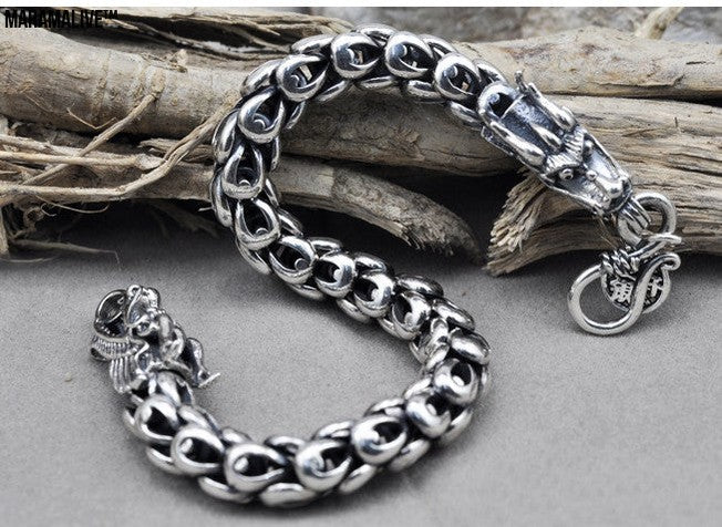 S925 Sterling Silver Dragon Scale Retro Bracelet