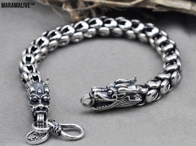 S925 Sterling Silver Dragon Scale Retro Bracelet