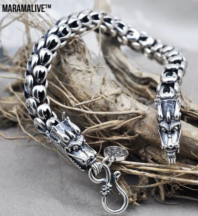 S925 Sterling Silver Dragon Scale Retro Bracelet