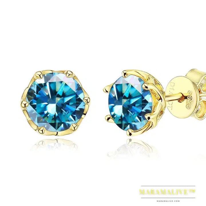 S925 Sterling Silver Gold Plated D Color Moissanite Stud Earrings For Women Top Quality Sparkling Wedding Jewelry