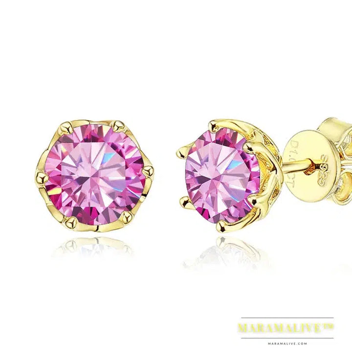 S925 Sterling Silver Gold Plated D Color Moissanite Stud Earrings For Women Top Quality Sparkling Wedding Jewelry