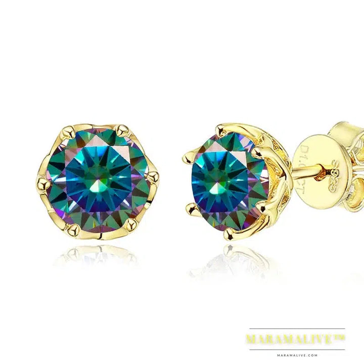 S925 Sterling Silver Gold Plated D Color Moissanite Stud Earrings For Women Top Quality Sparkling Wedding Jewelry