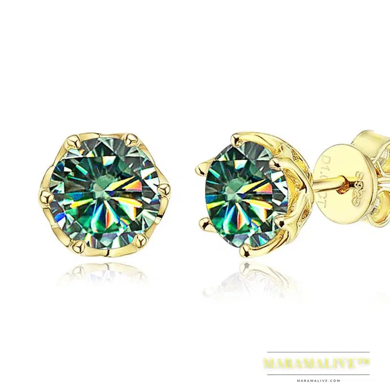 S925 Sterling Silver Gold Plated D Color Moissanite Stud Earrings For Women Top Quality Sparkling Wedding Jewelry