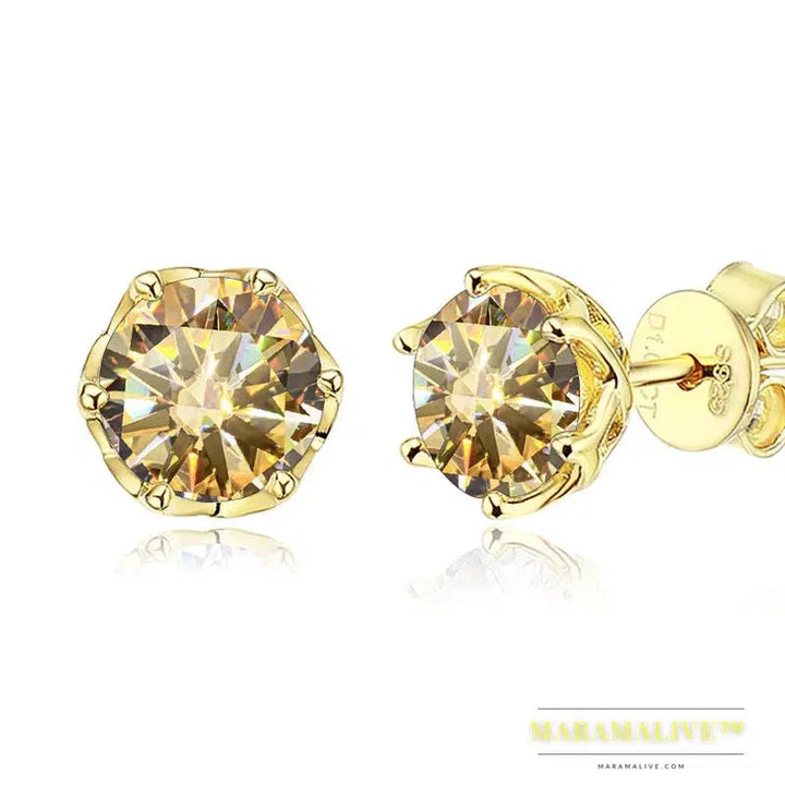 S925 Sterling Silver Gold Plated D Color Moissanite Stud Earrings For Women Top Quality Sparkling Wedding Jewelry