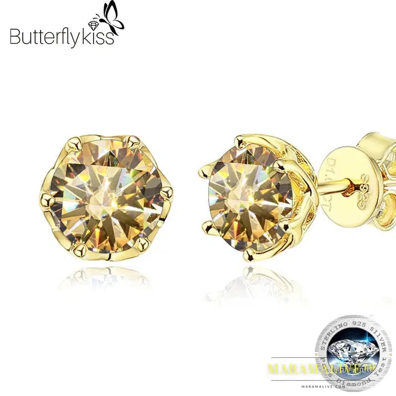 S925 Sterling Silver Gold Plated D Color Moissanite Stud Earrings For Women Top Quality Sparkling Wedding Jewelry