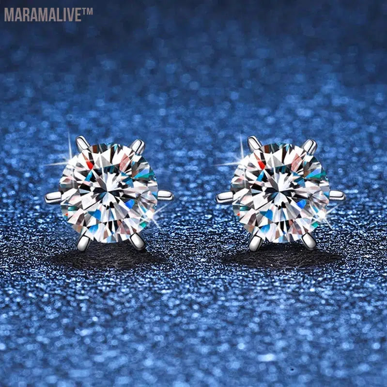 S925 Sterling Silver Moissanite Earrings 0.5-2ct D 6 Prong Diamond Moissanite Screw Stud For Women Wedding Fine Jewelry