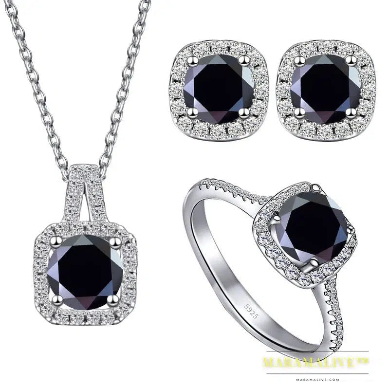 S925 Sterling Silver jewelry for women 1 carat moissanite diamond 3 pieces set necklace ring earrings wedding party