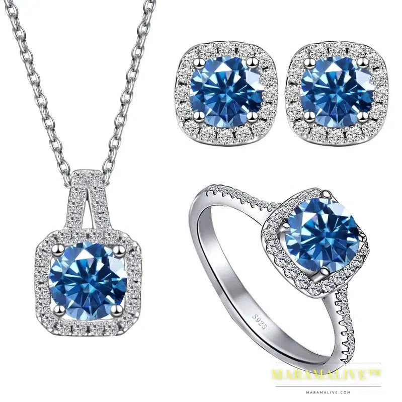 S925 Sterling Silver jewelry for women 1 carat moissanite diamond 3 pieces set necklace ring earrings wedding party