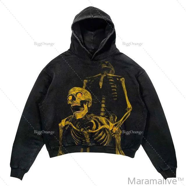 Explosions Printed Skull Y2K Retro Hooded Sweater Coat Street Style Gothic Casual Fashion Hooded Sweater Men's Female