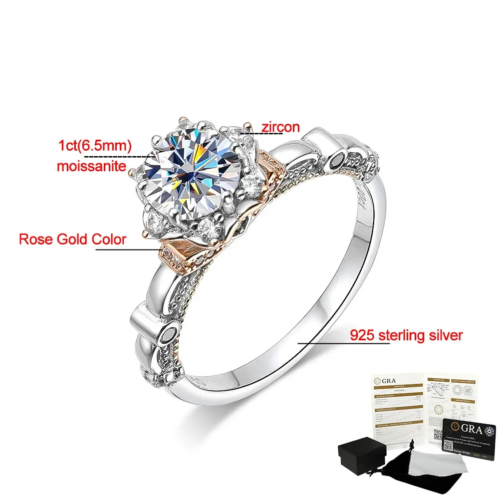 Moissanite Ring For Women 18K Plated 1CT D Color Wedding Band Rose Gold Engagement Jewelry S925 Silver Rings Original Certified