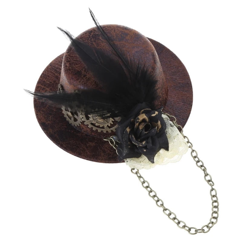 Steampunk Victorian Gears Mini Top Hat Gothic Cap Hair Clip Bowler for Women Halloween Photography Costume Accessories