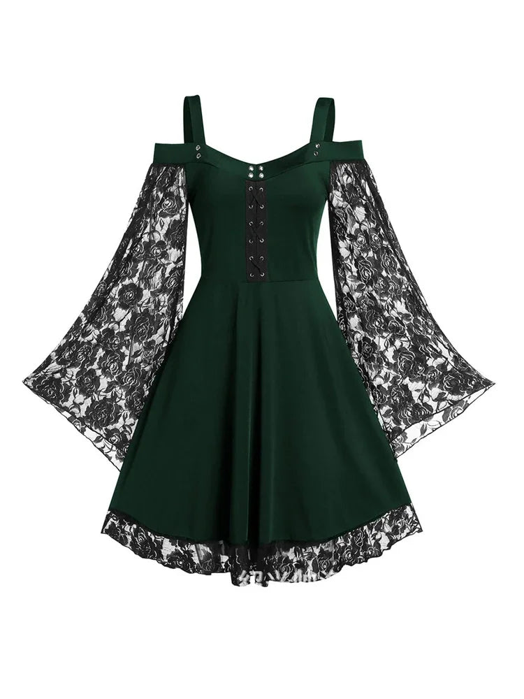 Gothic One-Shoulder Lacey Dress: Chic & Dark Elegance