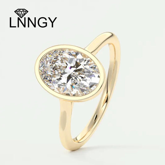 Lnngy 925 Sterling Silver Engagement Rings For Women Female Fashion Oval Zircon Solitaire Ring 14K Gold Plated Jewelry Gifts