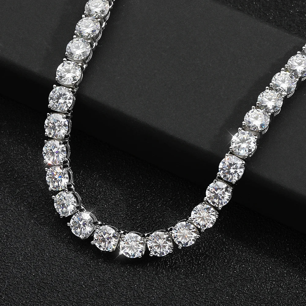 VVS1 6.5mm Full Moissanite Tennis Necklace for Women Man Sparkling Diamond with GRA 925 Sterling Silver Neck Chain
