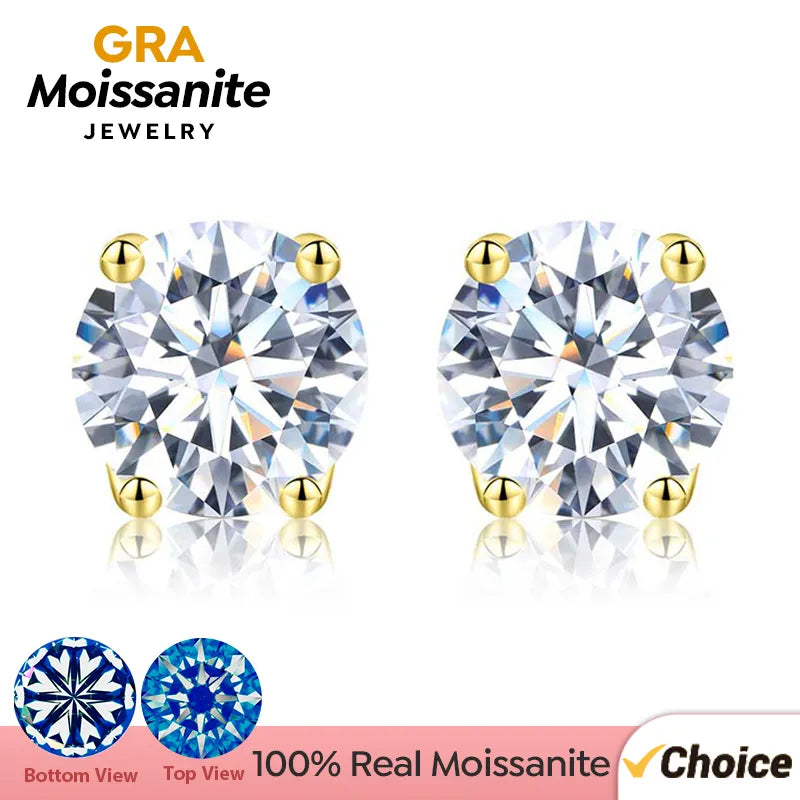GRA D Color Brilliant Round Cut Lab Moissanite Diamond Stud Earrings for Women 925 Sterling Silver Gold Plated Wedding  Jewelry