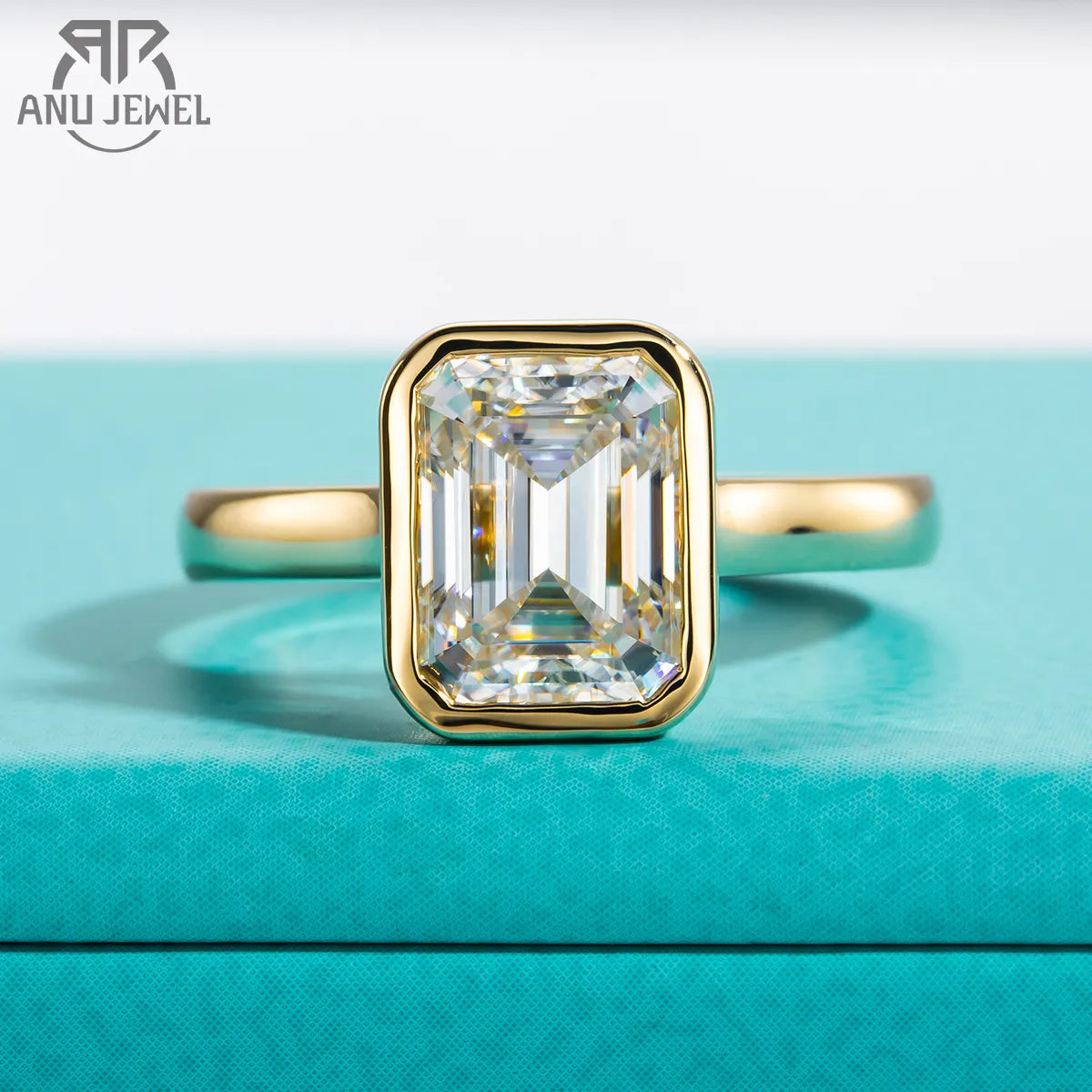 3ct Emerald Cut D Color Moissanite Engagement Ring Yellow Color 925 Sterling Silver Rings For Women Jewelry