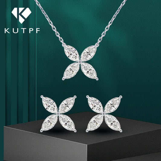 Butterfly Moissanite Jewelry Sets for Women 925 Silver Marquise Cut Diamond Pendant Necklalce Stud Earrings  with Certificates