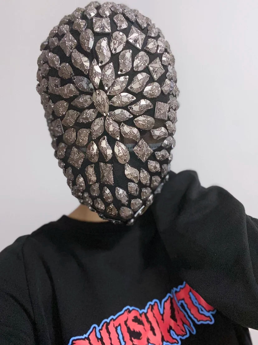 Thorn Diamond Rivet Punk Full Face Mask Night Club Dance Cosplay Halloween Masks Fashion Rhinestone Mask Hood Helmet