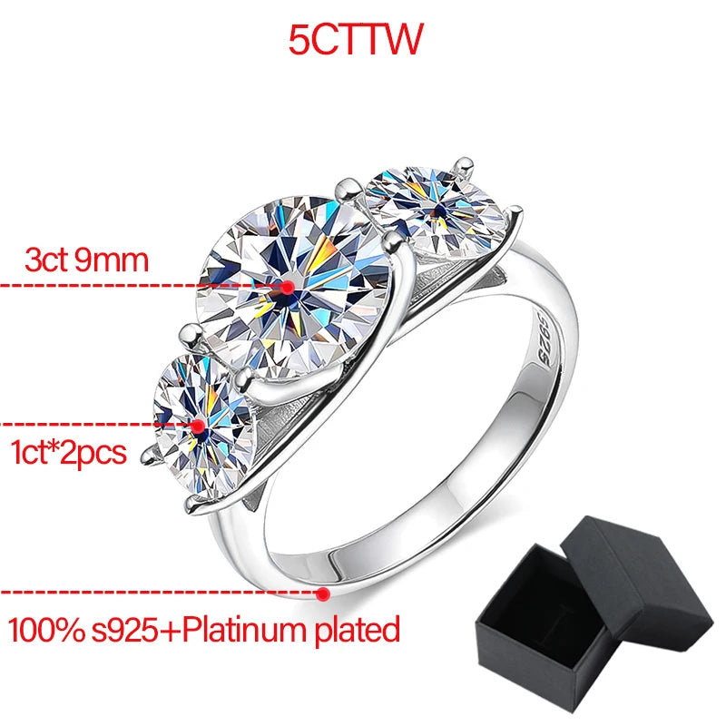 5CTTW Certified Real Moissanite Wedding Ring for Women Sparkling Promise Band 100% 925 Sterling Silver Jewelry