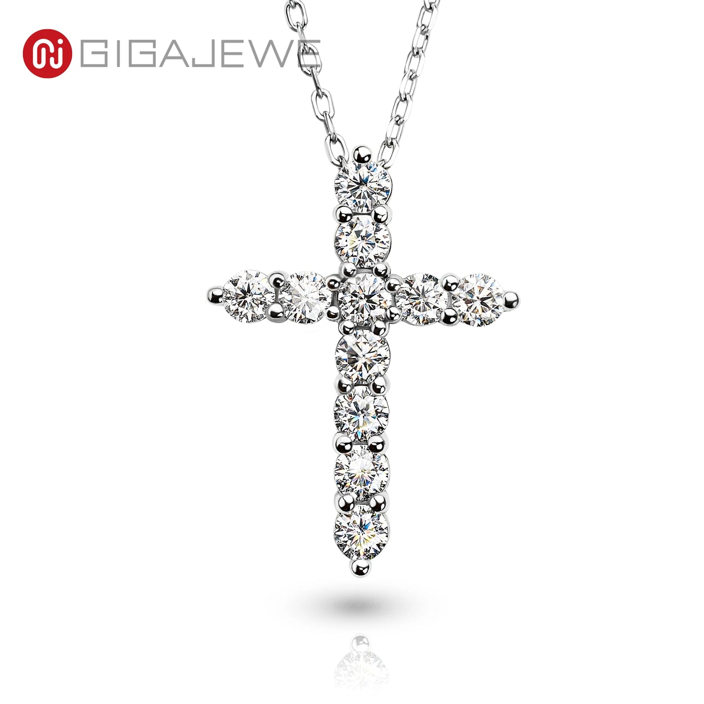 GIGAJEWE Total 1.1ct 3mmX11 Round Cut D VVS1 Moissanite 925 Silver Christian Religious Cross Pendant Necklace Woman Girl Gift