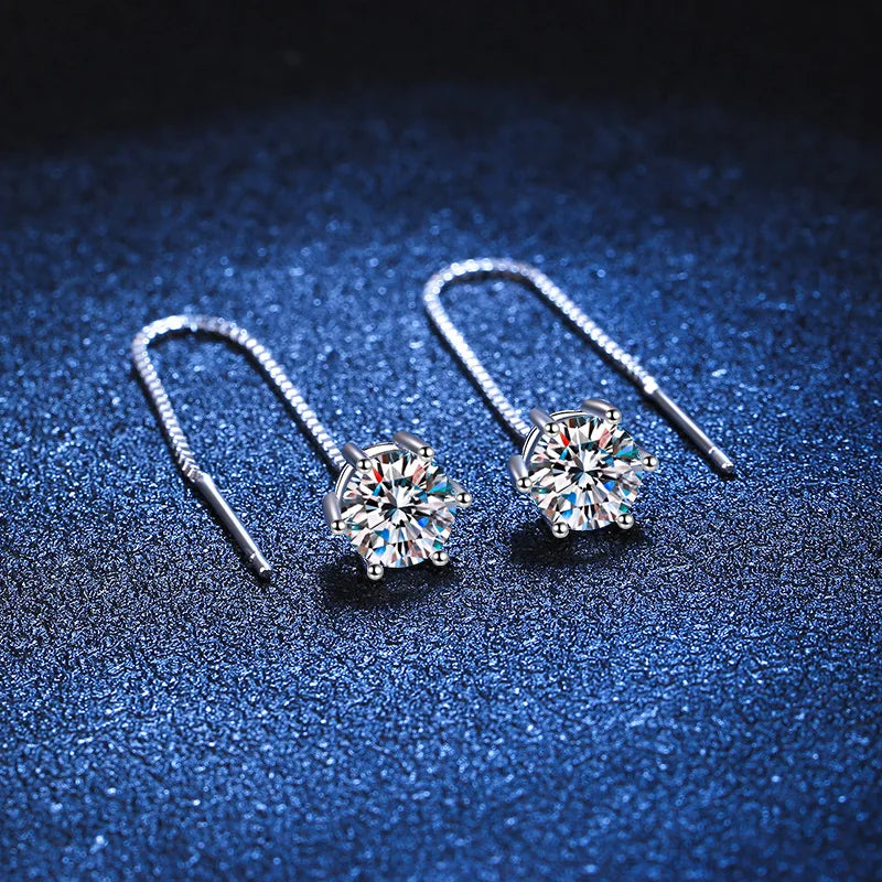 Sterling Silver 925 Moissanite Tassel Drop Earrings For Women 2ct D Clear VVS1 Diamond With GRA Studs Best Gift Fine Jewelry