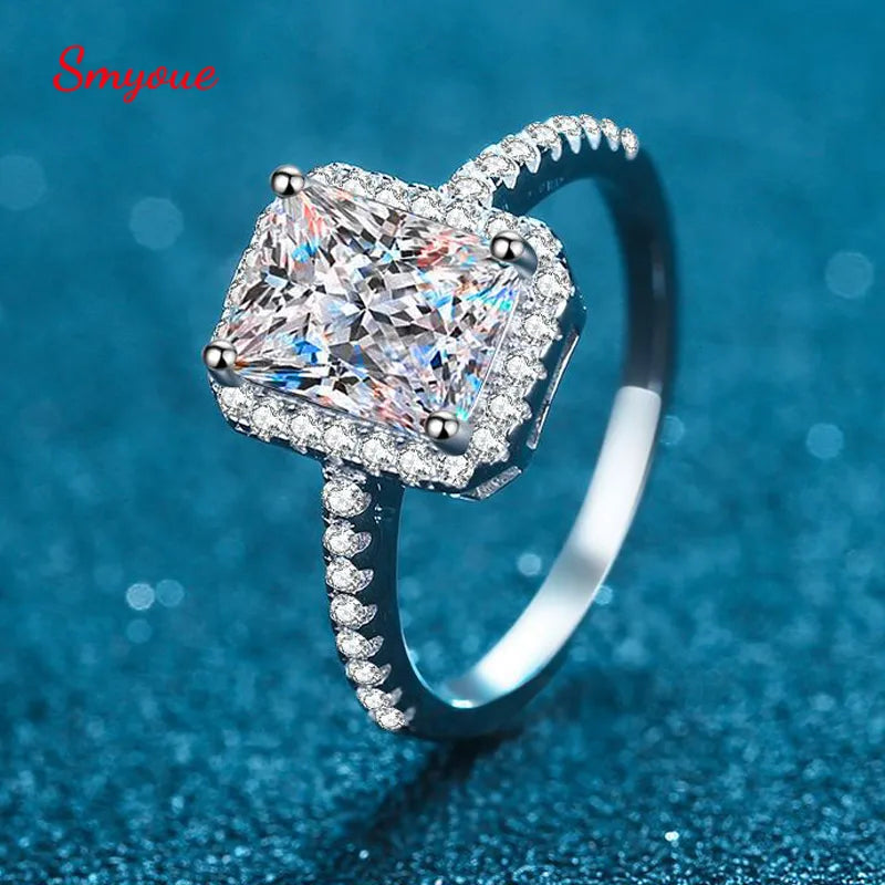 Certified 2/1CT Radiant Cut Moissanite Engagement Ring  Colorless VVS Diamond Proposal Rings Sterling Silver Wedding Band