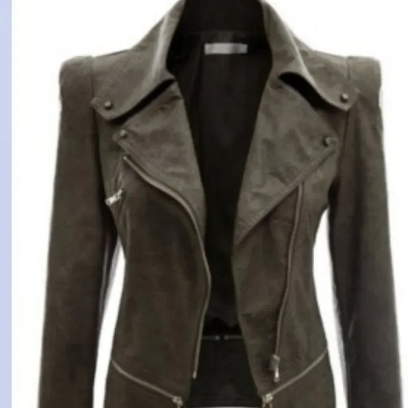 Black/Brown, edgy, gothic-style faux leather jacket.